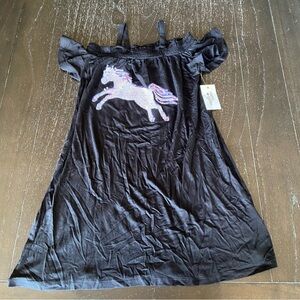 Stitch Fix Kids Rumi + Ryder Black Sequin Unicorn Off Shoulder Dress Large 12/14